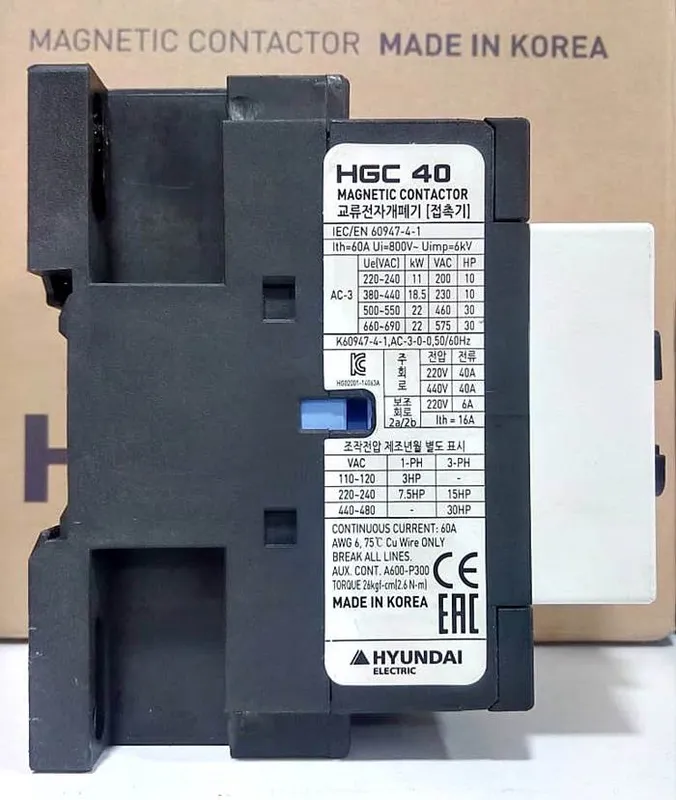 کنتاکتور هیوندای  کره اصلی  HGC50 بوبین 220 ولت توان 22KW بوبین 220 ولت ac قیمت به رور gallery1